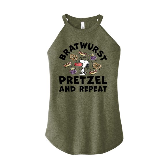 Peanuts - Bratwurst Pretzel And Repeat Snoopy - Juniors High Neck Tank Top