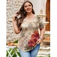 thumbnail image 4 of Zeagoo Plus Size Tops for Women Summer Puff Short Sleeve Tunic Pleated V Neck Shirts Casual Floral Solid Blouse, 4 of 5
