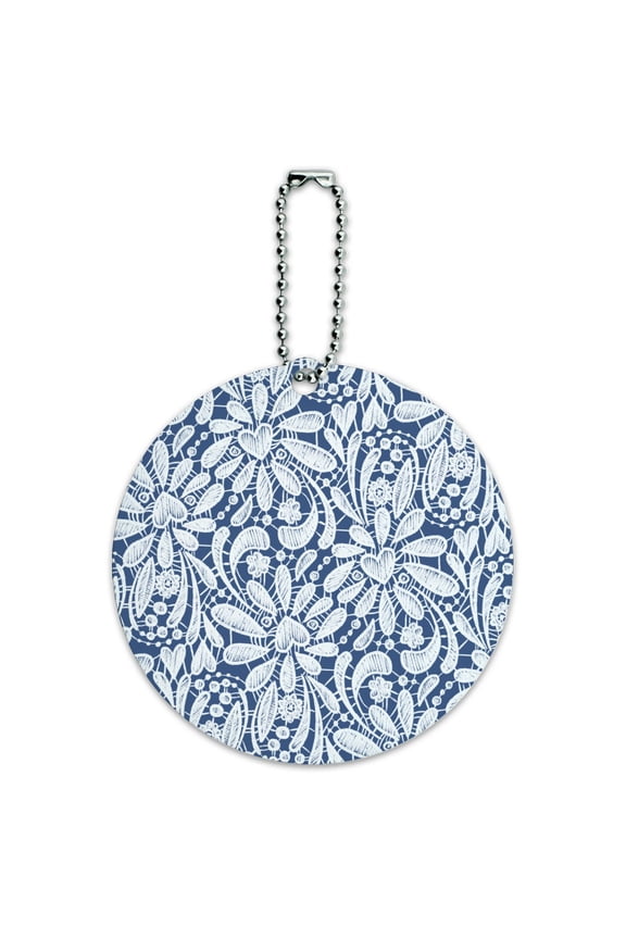 Delicate Hand-Drawn Lace Pattern Hearts Round Luggage ID Tag Card Suitcase Carry-On