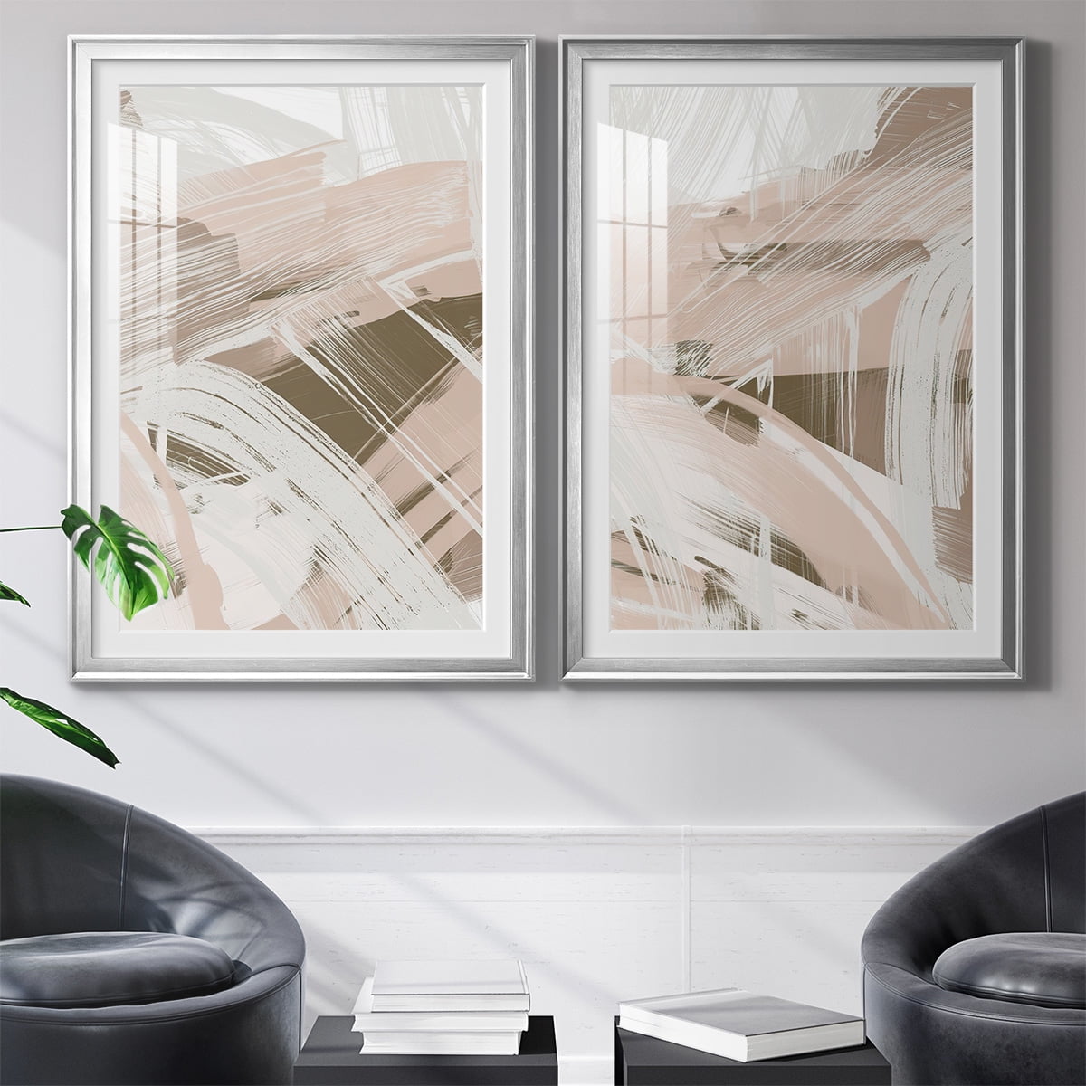 Wexford Home Earthtone Swipe I Premium Framed Print, 18.5" x 24.5" - Ready to Hang, Silver (Set of 2)