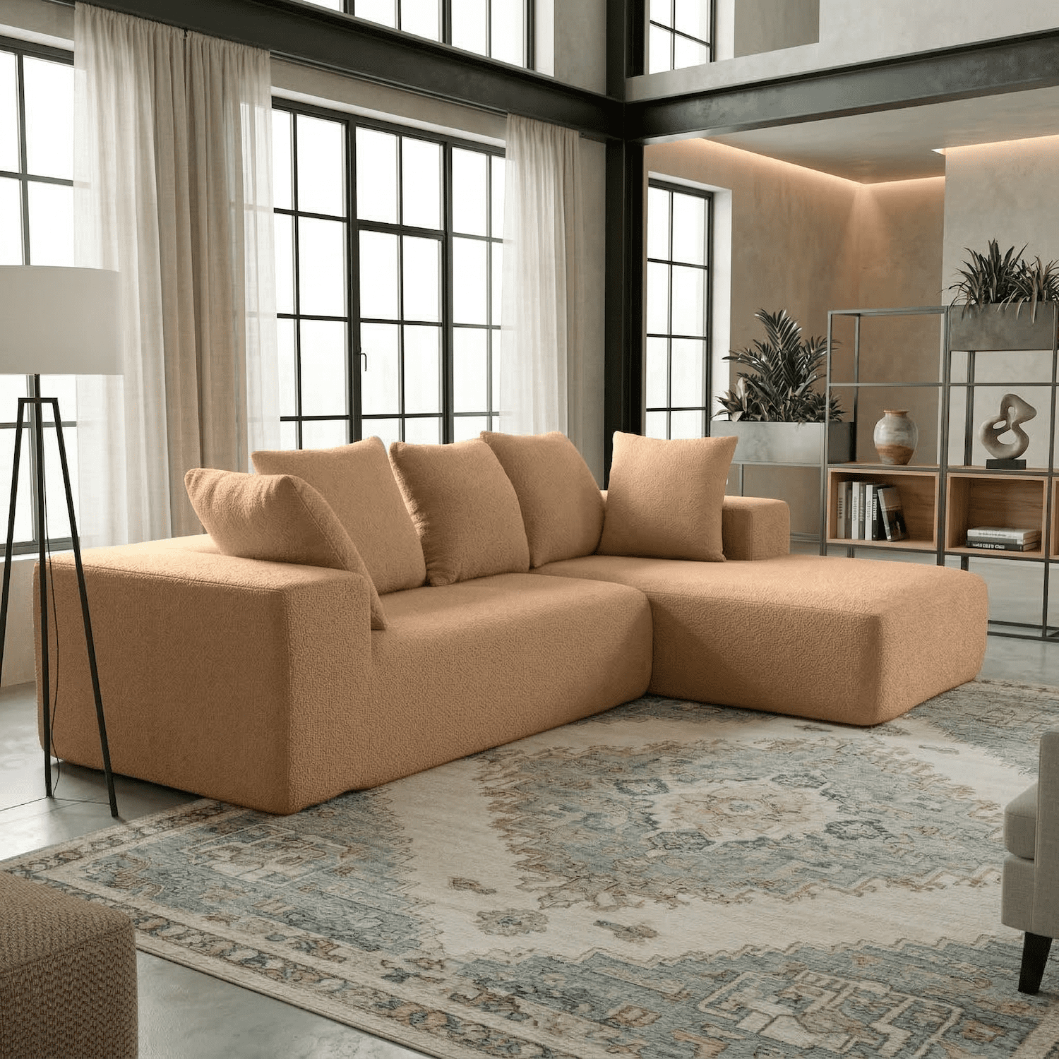 Xiweot 96" Cloud Sectional Couch for Living Room, Memory Foam Sectional Sofa with Deep Seat, Teddy Fabric L Shaped Modular Sectional Couch with Right Facing Chaise (Brown)