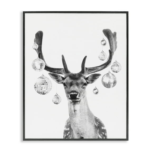 Stupell Industries Disco Balls & Fawn Animals & Insects Painting Black Framed Art Print Wall Art, 11 x 14