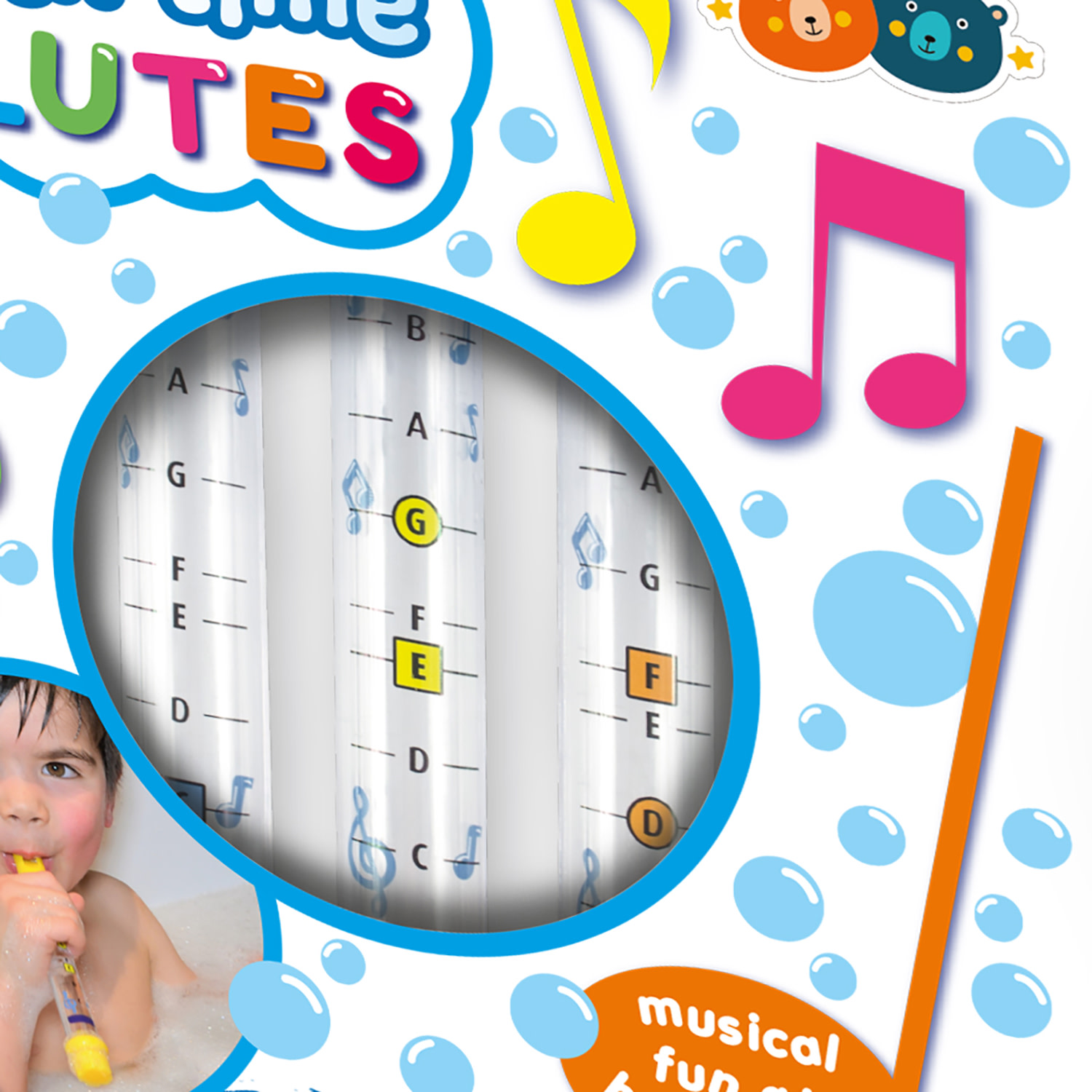 Buddy & Barney: Bath Time Water Flutes - 5 Colorful Toy Musical Instruments, Nursery Rhyme Music Sheets & Foam Holder, Floating Water-Tub Play, Kid 3+
