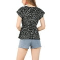 thumbnail image 3 of Allegra K Women's Casual Ruffle Neck Faux Wrap Ditsy Floral Peplum Top, 3 of 6