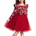 thumbnail image 2 of Mercatoo Toddler Baby Girls Christmas Dress Bows Cute Graphic Tulle Layered Long Sleeve Skirt Infant Crewneck Holiday Dresses, 2 of 8