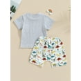thumbnail image 5 of Yunliwuli Infant Boys Summer Clothes Outfits Letter Print Crew Neck Short Sleeve T-Shirts and Baseball/Shark/Dinosaur Print Shorts Suit, 5 of 9