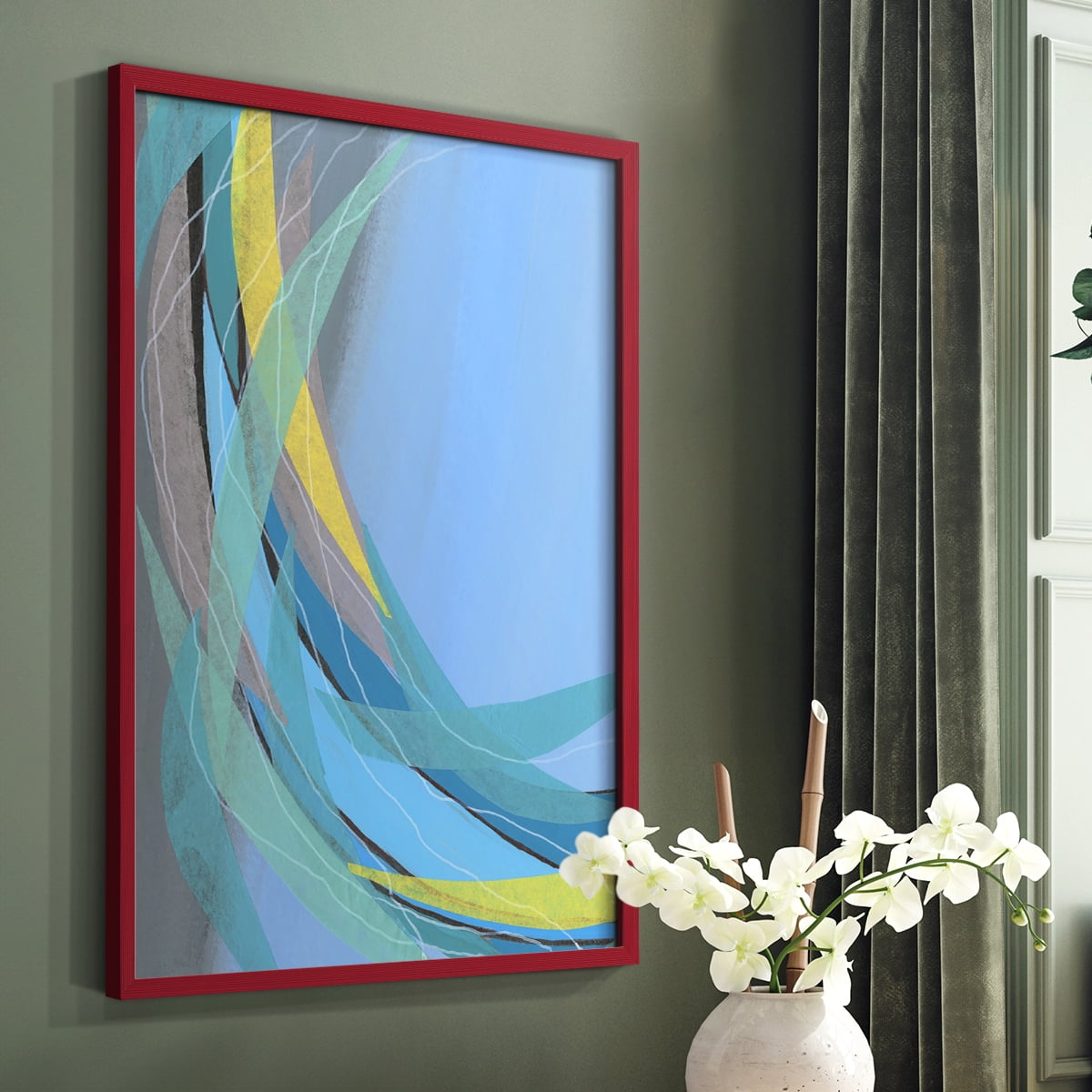 Circulating Flow I Framed Print in Red Solid Wood Framed Print No Nail Hanging