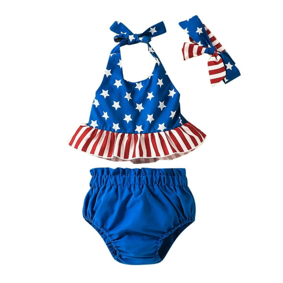 Ruyang Baby Girls Independence Day Bikini Swimsuits Toddler American Flag Tank Top 𝐓riangle Bottoms Kids 3 Pcs 4th of July Set