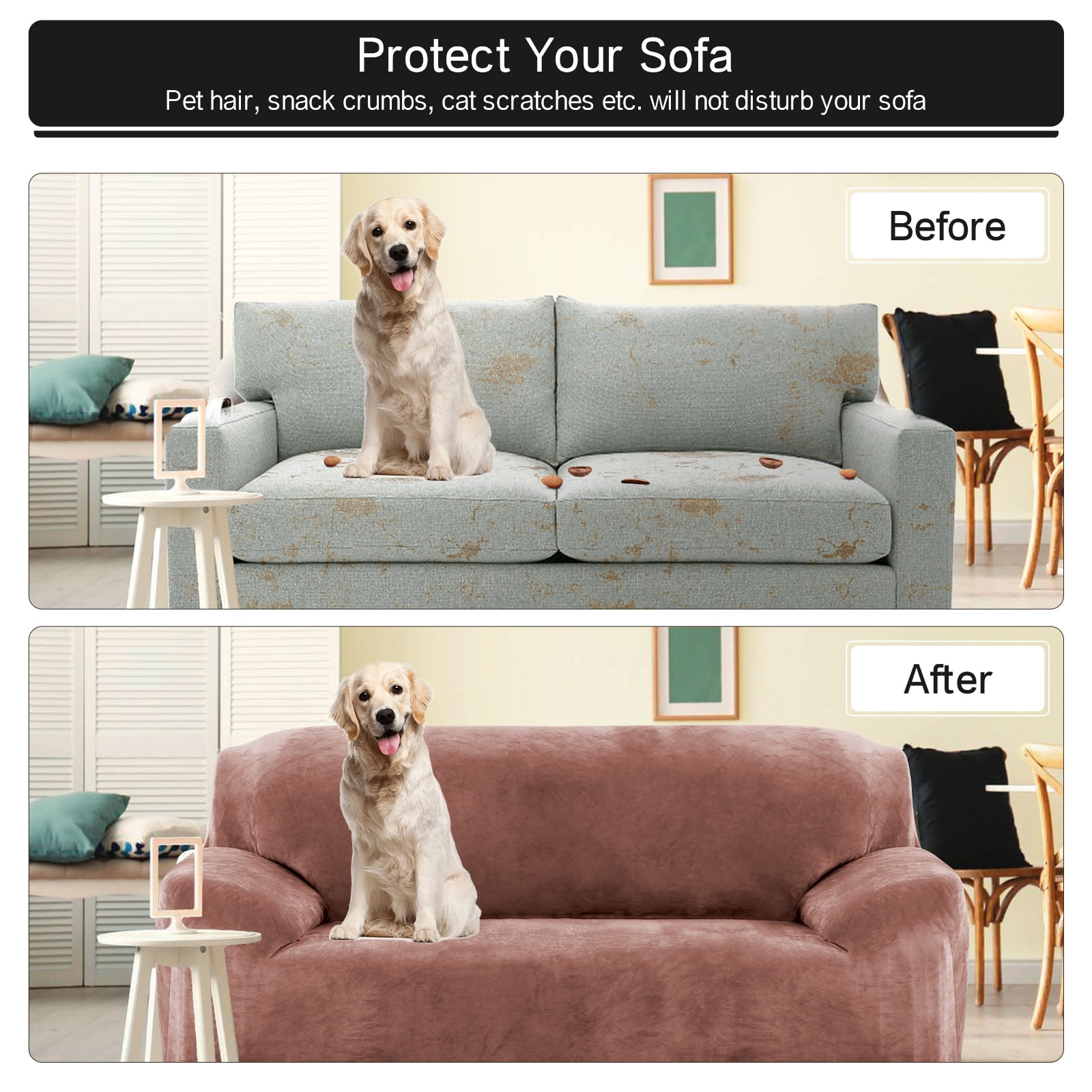 Velvet Sofa Cover 3 Seaters Plush Couch Cover Slipcover All-Inclusive Protector Washable with Non-Slip Straps, Coffee