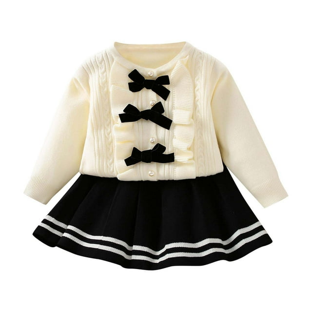 Srobpty Ensemble de Chandail Tricoté à Manches Longues pour Filles, Ensemble de Chandail d'Automne pour Filles Haut Tricoté à Manches Longues + Jupe Courte Tricotée Ensemble 2 Pcs
