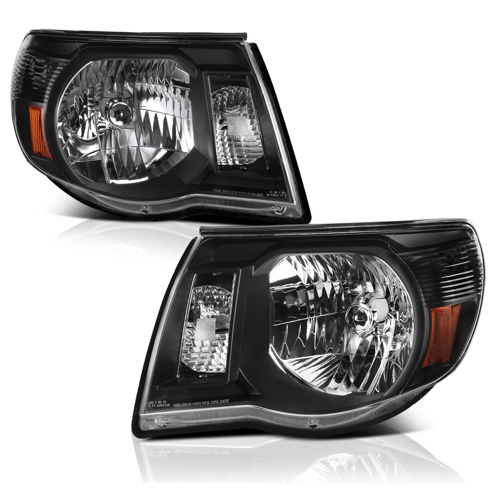 Fit for 2005-2011 Toyota Tacoma Black Amber Headlights & Led Black Tail