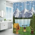 thumbnail image 2 of Cartoon Happy Camper RV Shower Curtain for Travel Trailers Forest Mountain Farmhouse Camping Theme Bathroom Shower Curtains Bathroom Decor Set Adventure Time RV Restroom Decoration,72x72inch, 2 of 6