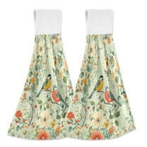 Yayeee Kitchen Hanging Hand Towels Set of 2 with Loop Bathroom Absorbent Tie Towel, Green Floral Pattern