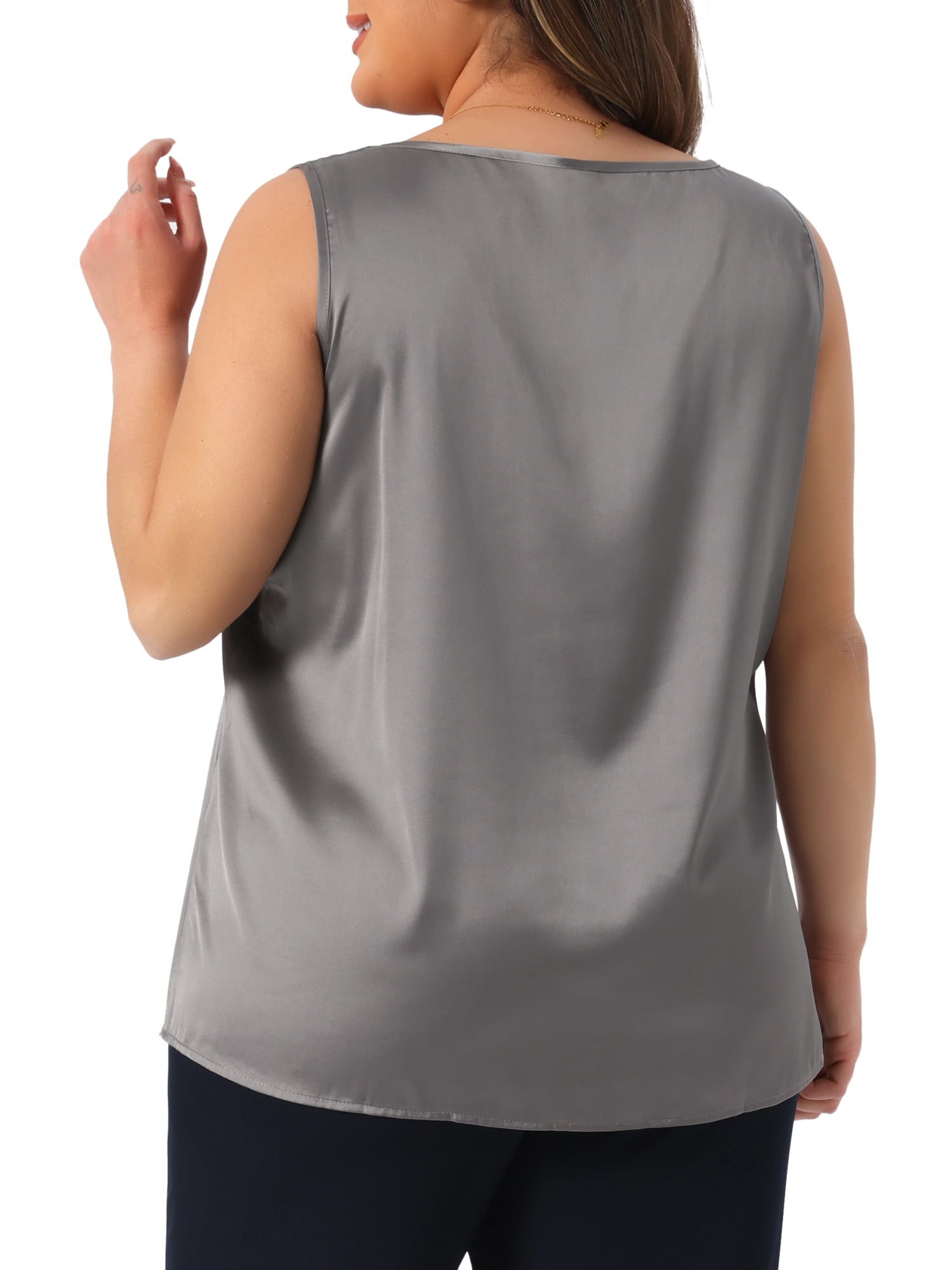DARING DIVA Women's Plus Casual Silk Satin Tank Top V Neck Cami Blouse 4X Grey