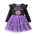 thumbnail image 2 of GBSYEWXS Halloween Outfits Sets For Child Girls Crew Neck Long Sleeve Letter Print Dress Soft Relaxed Clothing Set Purple Size 3 Years-4 Years, 2 of 9