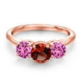 thumbnail image 3 of Gem Stone King 18K Rose Gold Plated Silver Red Garnet and Pink Created Sapphire Engagement Ring for Women | 2.10 Cttw | Round 6MM | Gemstone January Birthstone | Size 9, 3 of 6