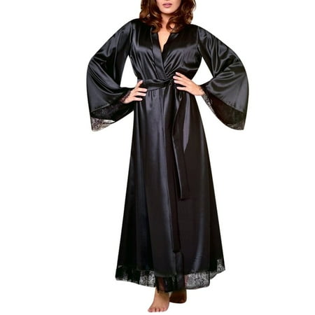 

Aligament Women Sexy Long Silk Kimono Dressing Gown Bath Robe Babydoll Lingerie Nightdress