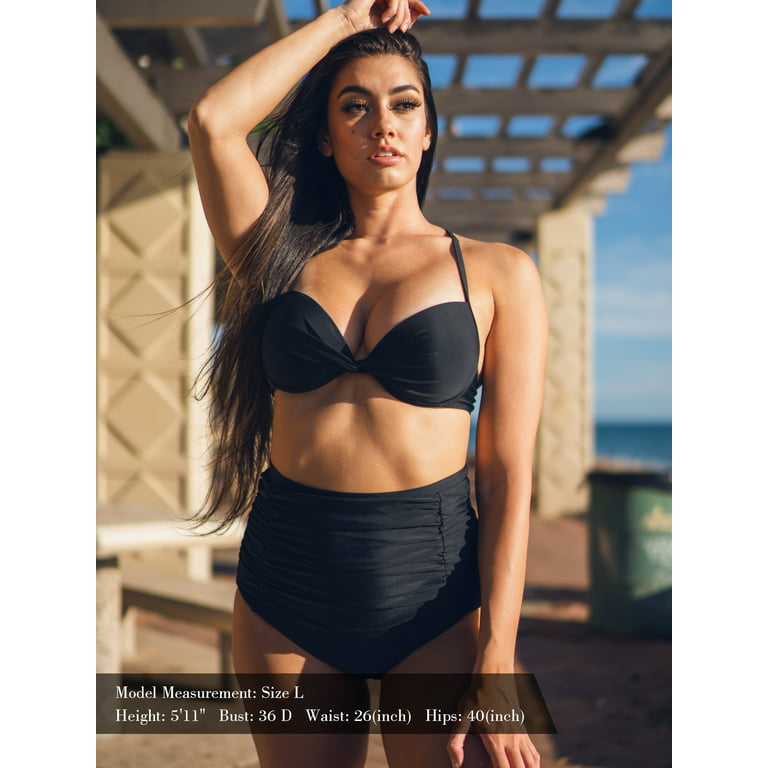 RELLECIGA Women's Black Push Up Bikini Top Twist Front Underwire Bathing  Suit Size Large 