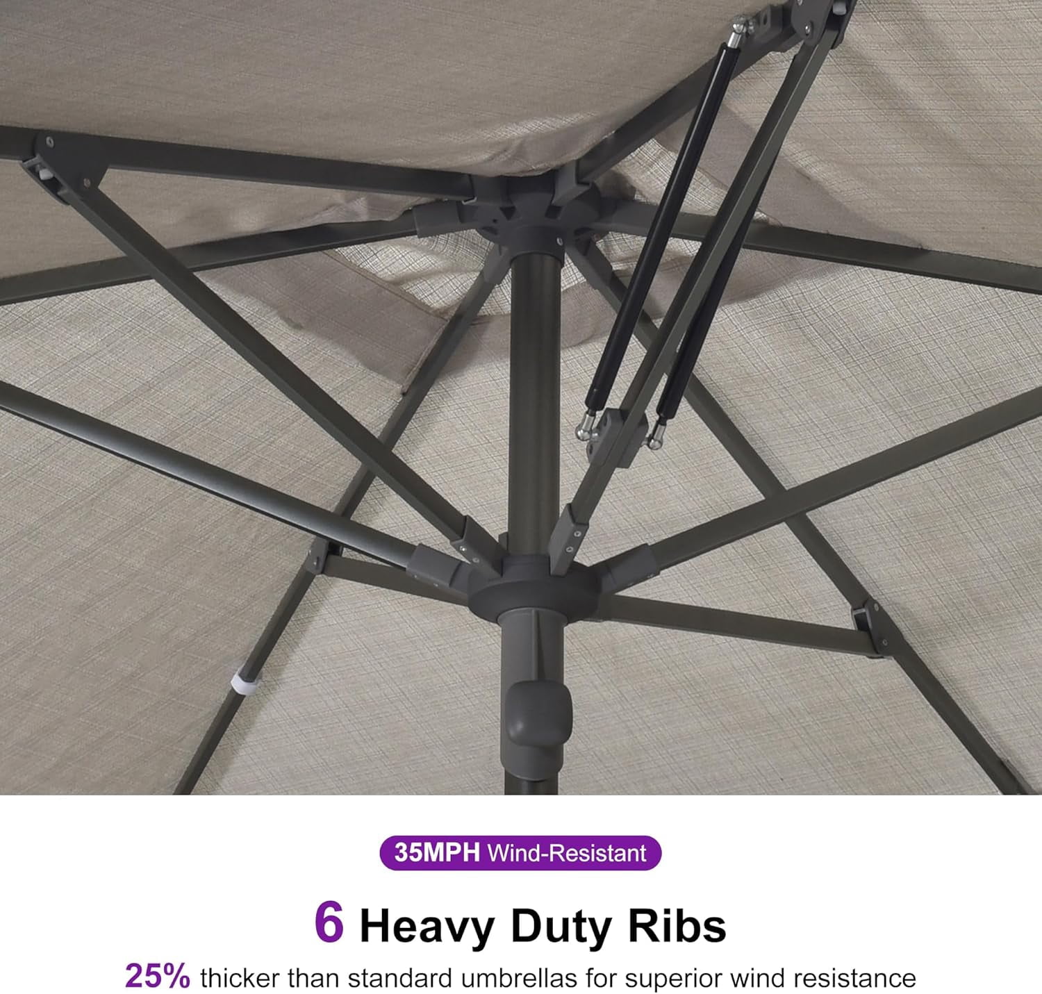 PURPLE LEAF 6 X 10 FT Semi-Auto Outdoor Market Patio Umbrella Sun Umbrellas with 8 Aluminum Sturdy Ribs for Backyard Deck Garden Pool, Gray Pole Beige Canopy