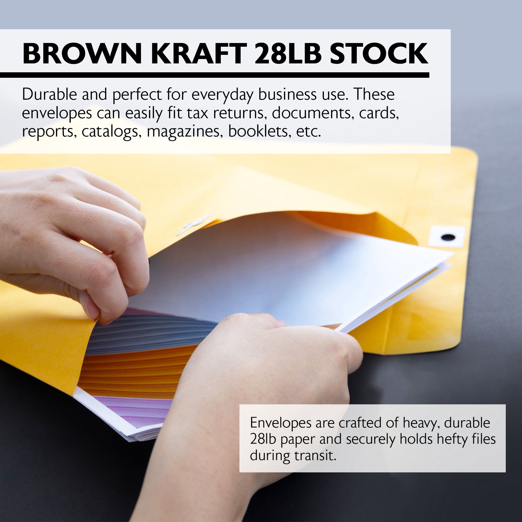 BAZIC Clasp Envelope 10" x 15", Gummed Seal Eyelet Closure, Brown Kraft Paper Catalog Mailing Envelopes (100/Pack), 5-Packs
