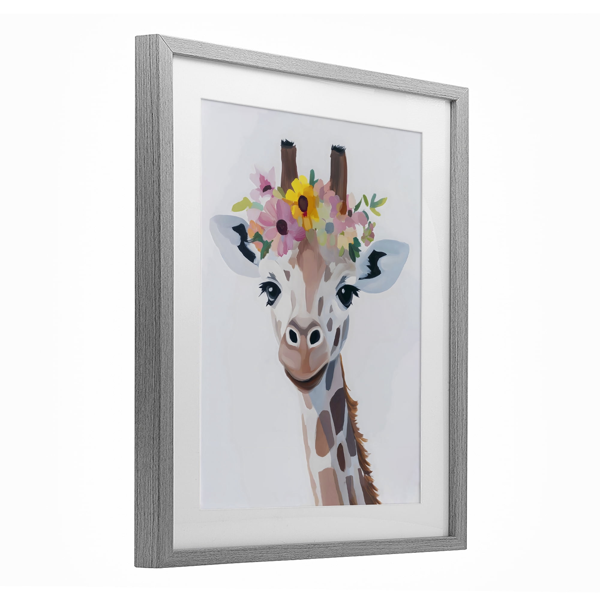 Stupell Industries Flower Crown Giraffe Gray Framed Print Under Glass, design by The Prints Vibe