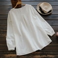 thumbnail image 3 of OKBOP Woman Within Plus Size Tops,Summer Fashion Casual Loose Linen Solid Full-Sleeve O Neck White Blouses for Women Dressy Dress Shirts for Women, 3 of 5