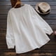 thumbnail image 3 of ICHUANYI Clearance Women Summer Fashion Casual Loose Linen Solid Full-Sleeve O Neck Tops Blouse(White, L) ICHUANYI WER2023081115681, 3 of 5