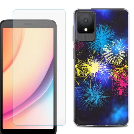 For TCL K11 Phone Case Cover Shockproof Case with Tempered Glass Screen Protector by OneToughShield - Fireworks