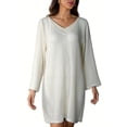 thumbnail image 4 of Women Hollow Out Crochet Long Sleeve Sheer Swimsuit Coverup Tunic Top for Bathing Suit Bikini Beach Casual Poolside Outfits Size L, 4 of 8