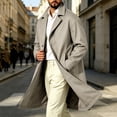 thumbnail image 2 of NOLVAREN Men's Long Trench Coat, Water-Repellent Button Front Jacket with Peak Lapel, Lining and Exterior Pockets for Casual and Work Wear S - 3XL, 2 of 8