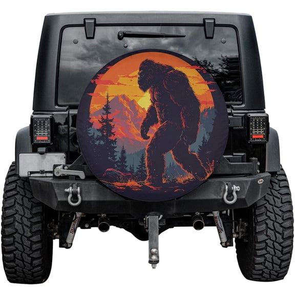 Lotusprinthandmade Bigfoot Sasquatch Moon Mountain Spare Tire Cover Without Backup Camera Hole 6 Sizes (27 in.)