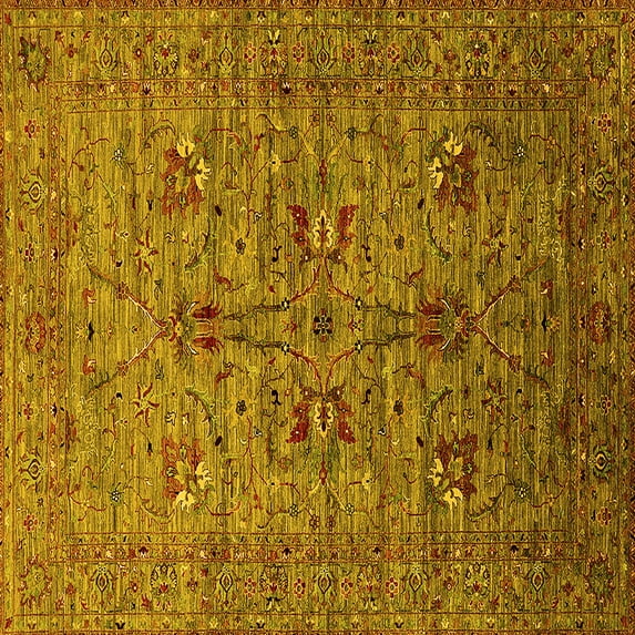 Ahgly Company Machine Washable Indoor Square Oriental Yellow Industrial Area Rugs, 4' Square