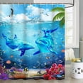 thumbnail image 4 of FRAMICS Blue Dolphin Shower Curtain and Rug Sets, 16 Pc Ocean World Bathroom Sets, Waterproof Fabric Shower Curtain with 12 Hooks and Toilet Rugs, 4 of 9