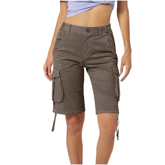 Shorts for Women Trendy,Women's Cargo Shorts, Loose Fit Zipper Multi-Pockets Twill Knee-Length Bermuda Drawstring Shorts