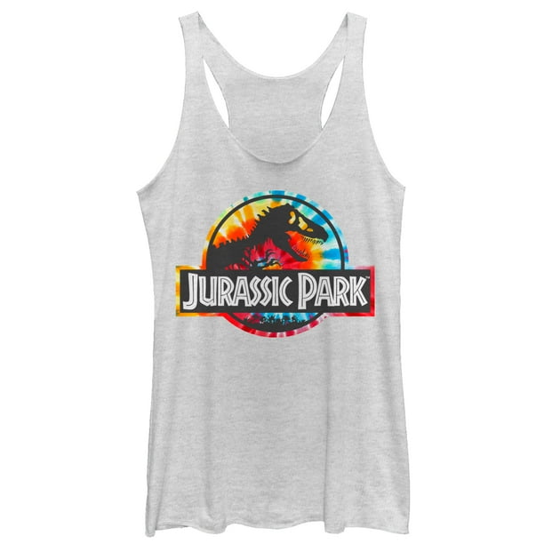 Jurassic Park Womens Jurassic Park Groovy Tie Dye Logo Racerback Tank Top White Heather Small 6033