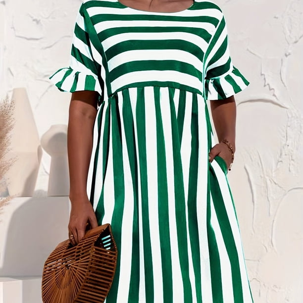 Vestido De Playa De Manga Corta, Vestido Informal De Vacaciones Con Cuello Redondo Para Verano Y Primavera, Ropa De Mujer