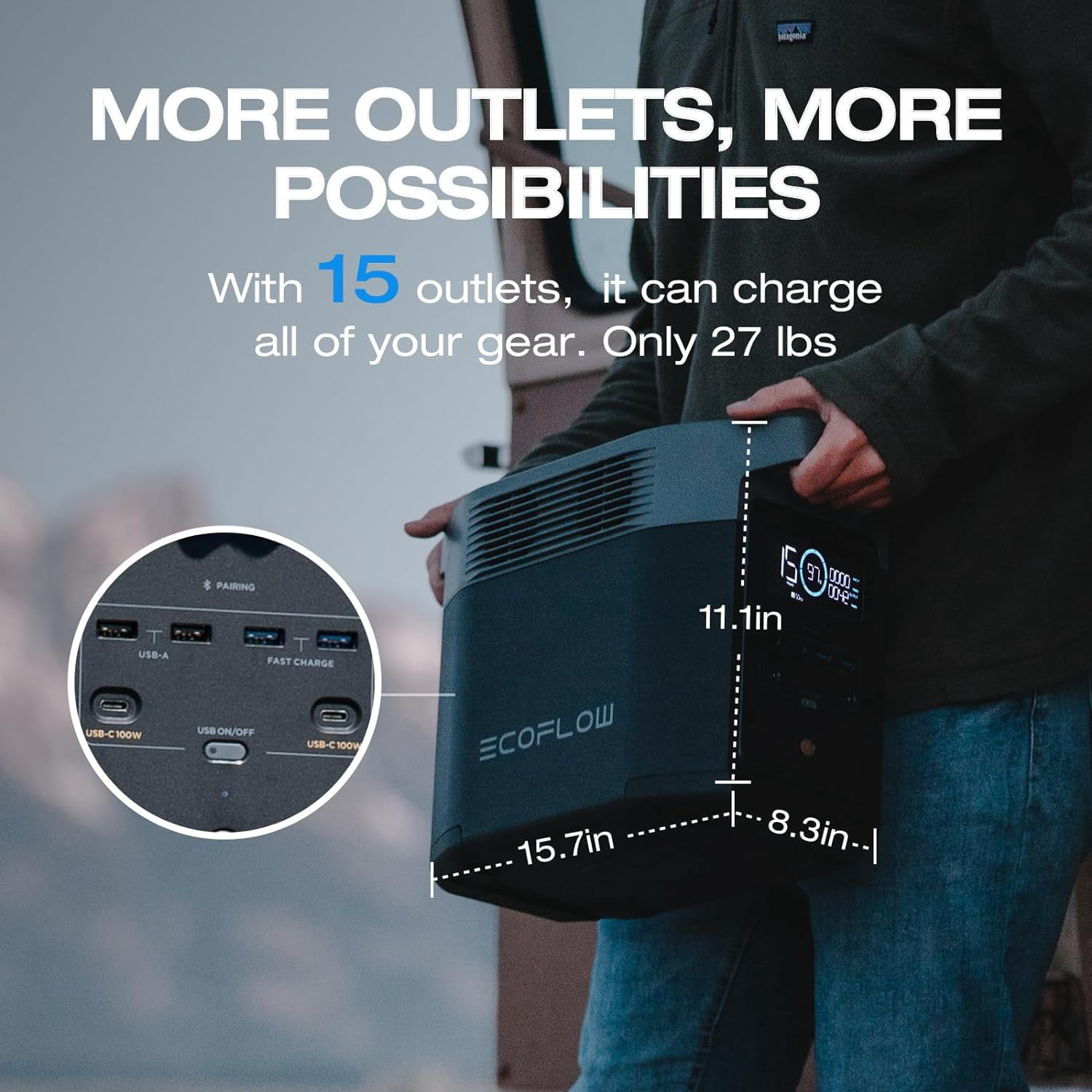 EF EcoFlow Portable Power Station DELTA 2 950Wh LiFePO4 Battery, 1800W AC/100W USB-C Output,1 Hr Fast Charge,Solar Generator for RVs,Camping & Home Backup