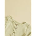 thumbnail image 4 of Faithtur Infant Boys Summer Outfits Solid Color Buttons Short Sleeve Crew Neck T-Shirts and Elastic Waist Shorts 2Pcs Clothes Set, 4 of 9