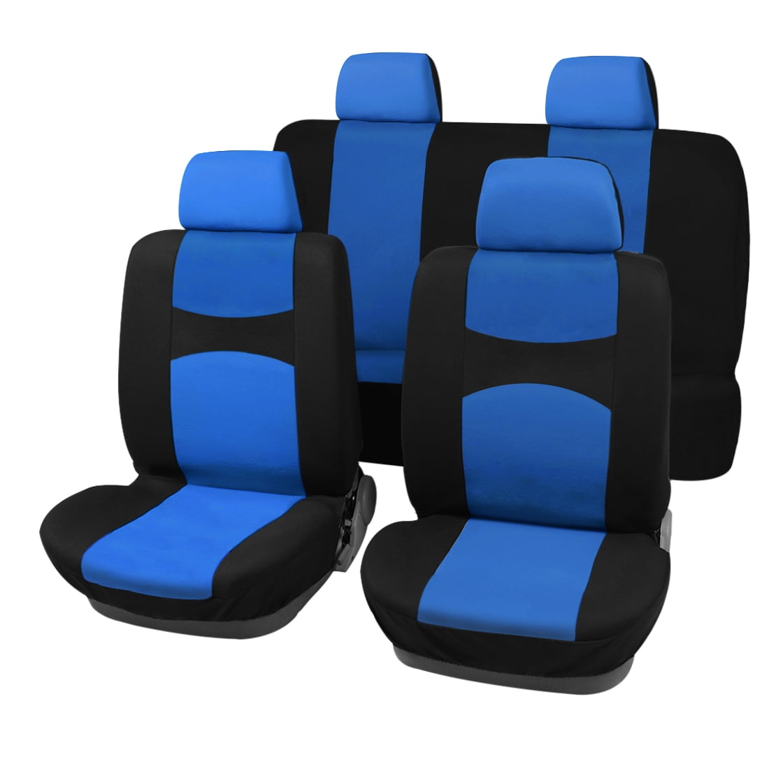 Car Seat Covers Full Set for Auto with 4 Headrests Blue Black