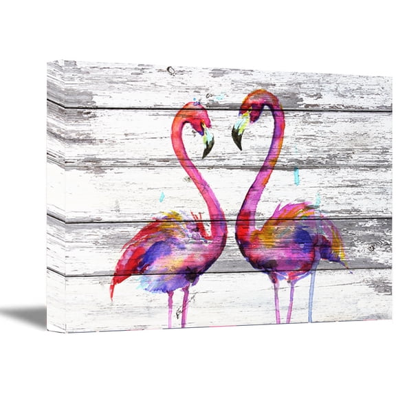 Awkward Styles Flamingo Love Wooden Canvas Art Colorful Flamingos Wall Decor New Home Gifts Cute Nursery Room Decor Tropical Canvas Print Artwork for the Office I Love Flamingos Beach House Decor