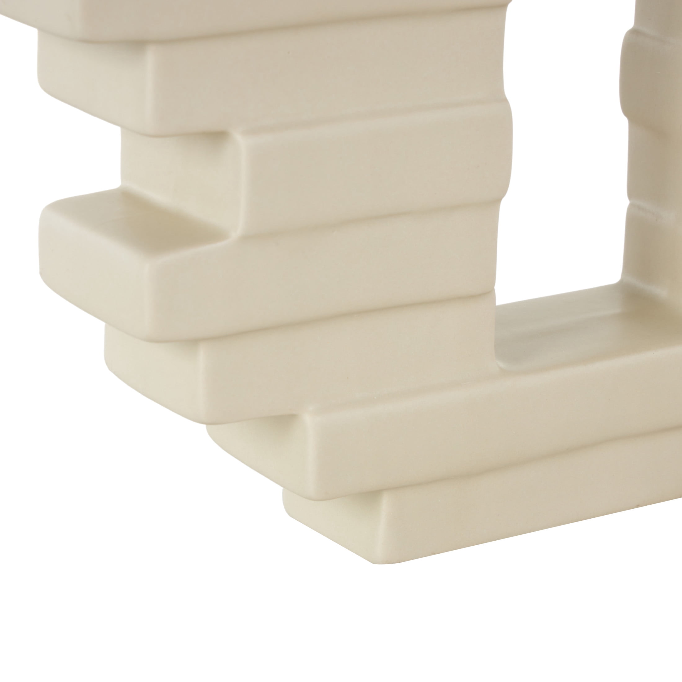 DecMode 10" Abstract Cream Ceramic Vase with Rectangular Center Cutout