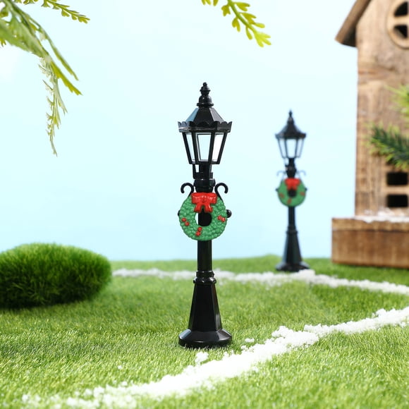 OUNONA 4Pcs Christmas Village Lamp Posts Diy Decorative Festive Atmosphere Plastic Black 4.72X0.79X0.79Inches