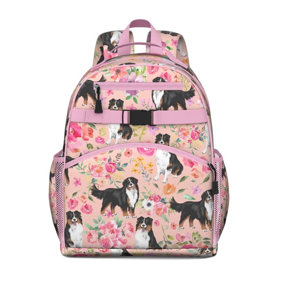 Minimalist Dog Design Backpack Cute Pet Print with Hearts and Flowers for Preschoolers
