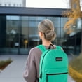 thumbnail image 6 of Classic Solid Color 17 Inch Backpack with Front Zipper Accessory Pocket, Dual Zipper Closure & Padded Shoulder Straps for Work, Office, Gym, Sports, Travel, Commute & Recreation in Mint Green, 6 of 6