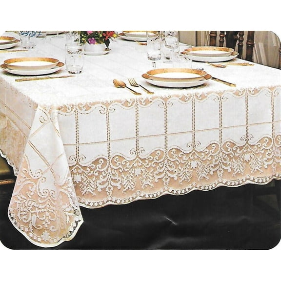 White Lace Tablecloth with Floral Design Oblong (61"x98")