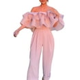 thumbnail image 2 of KOMOO Women Wide Leg Jumpsuit Off Shoulder Sleeveless Backless Ruffled Long Romper Chiffon Jumpsuits, 2 of 5