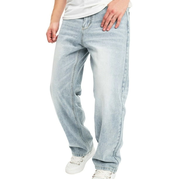 Ceisia Men Solid Color Basic Loose Wide Leg Straight Denim Pants Gift Casual Daily Jeans