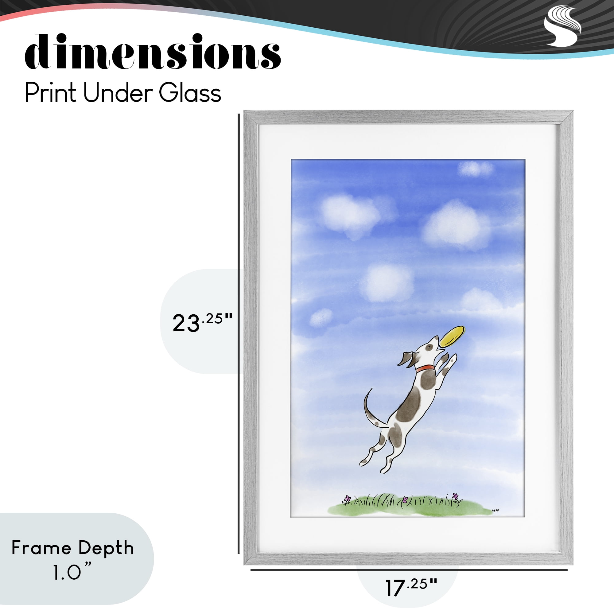 Stupell Industries Dog Catching Frisbee Gray Framed Print Under Glass, design by Patti Mann