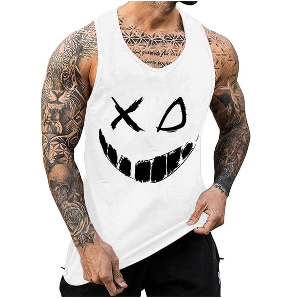Camisetas de Tanque de los Hombres Tanque de los Hombres Incolor Gradiente de Impresión Cuello Redondo Correa Delgada Fuga Atrás Regular Casual Deportes Blusas de Tanque
