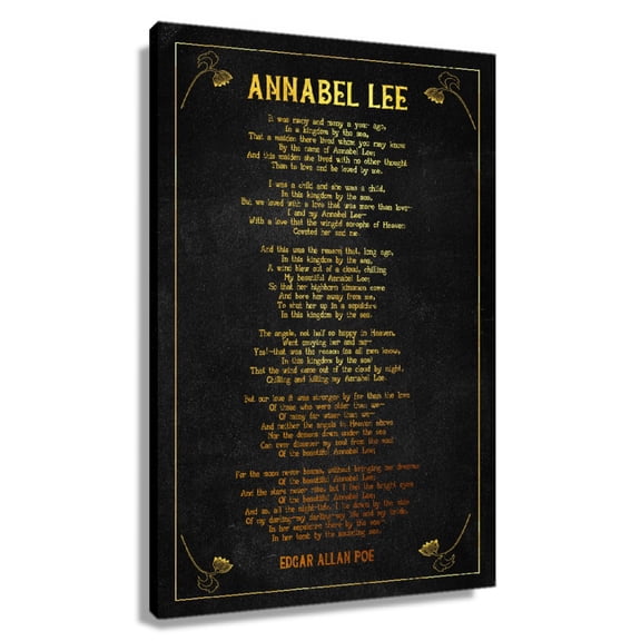 Annabel Lee Poem Wall Decor Edgar Allan Poe Quote Wall Art Poetry Poster Canvas Prints Photo Contemporary Pictures for Living Room Painting Framed 20x30 in